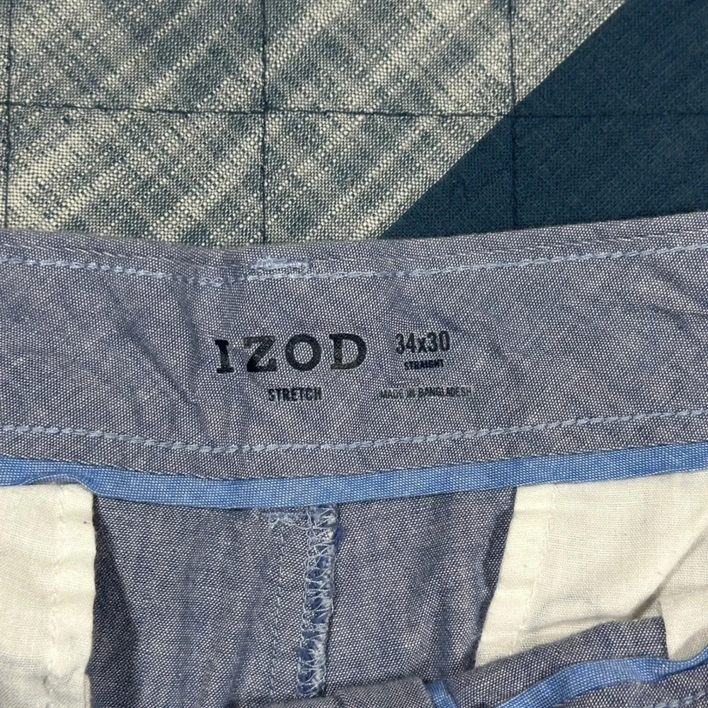 IZOD Mens Lightweight Chambray Pants Stretch Straight Leg Blue 34x30